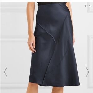 VINCE Silk-Satin Navy Midi Slip Skirt XS